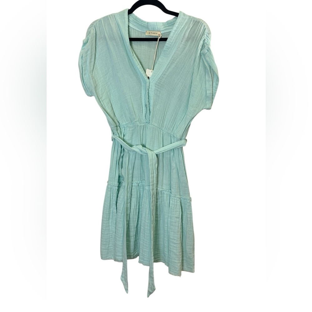 Stark X Women’s 100% Cotton Gauze Mint Color Belted Lightweight Mini Dress sz M